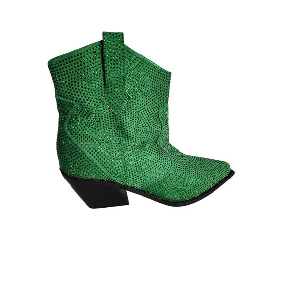 NWOB Diamante Pointy Toe Block Sz 11 Heel Ankle Western Boots Shoes Queen Xianwa